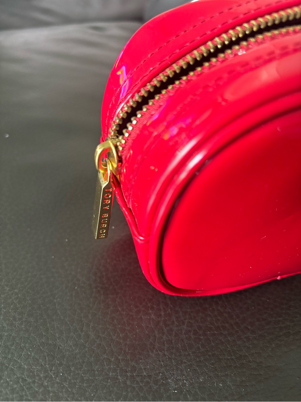 Tory Burch Red Patent Leather Cosmetic Toiletry Bag - Picture 8 of 11